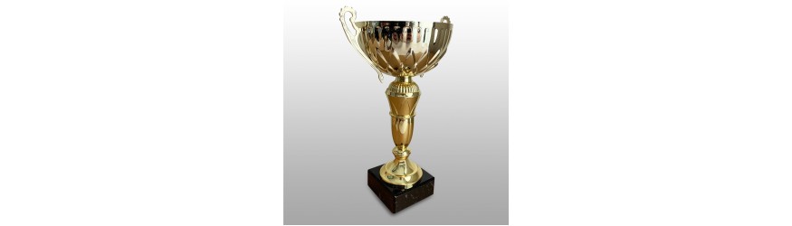 GOLD HANDLED TROPHY CUP ON GOLD RISER AVAILABLE IN 3 SIZES